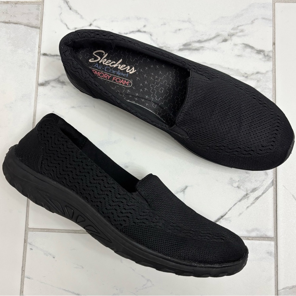 Skechers Reggae Fest Slip On Shoes Black Mesh Womens 10 Memory Foam Sole 158095